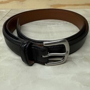 L. L. Bean Mens Black Leather Chino Belt Solid Brass‎ Silver Tone Buckle Size 40